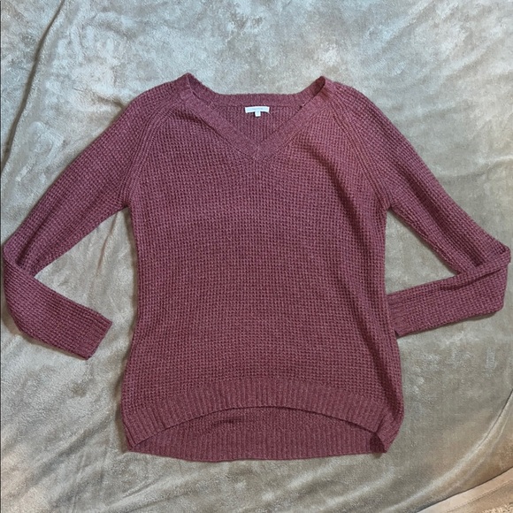 Women's V-Neck Sweater - Burgundy - Picture 1 of 3